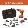 imageBLACKDECKER 20V MAX POWERCONNECT Cordless Drill Driver Kit with Drill Bit Set and Sockets 100 pc Tool Kit for Home Battery and Charger Included Orange BDC120VA100Drill Project Kit