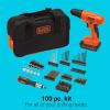 imageBLACKDECKER 20V MAX POWERCONNECT Cordless Drill Driver Kit with Drill Bit Set and Sockets 100 pc Tool Kit for Home Battery and Charger Included Orange BDC120VA100Drill Project Kit