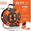 imageBLACKDECKER 50 Ft Retractable Extension Cord Reel With 4 Outlets MultiPlug Extension Easy Handle Rewind ampamp HeavyDuty 14AWG SJTW Cable50Feet