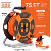 imageBLACKDECKER 50 Ft Retractable Extension Cord Reel With 4 Outlets MultiPlug Extension Easy Handle Rewind ampamp HeavyDuty 14AWG SJTW Cable75Feet