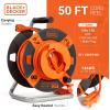 imageBlack  Decker 50 Ft Reverse Retractable Extension Cord Reel 14AWG SJTW Power Cable For Electric Tools  Outdoor Power Cord Reel WHeavyDuty Rewind Handle  Premium Cord Retractor for Garden