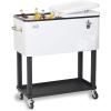 imageBLACKDECKER Mobile Cooler on Wheels 20 Gallon Insulated Rolling Cart with Stainless Steel Bottle Opener Bar Cart with Wheels and Beverage Cooler with Drain Ice Chest with Wheels White