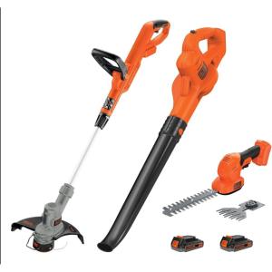 imageBLACK ampamp DECKER 20V Cordless Weed Wacker Hedge Trimmer and Leaf Blower 3 Tools Combo Kit 2 Batteries Charger and Interchangeable 4 in 8 in Blades Included BCK3789D2