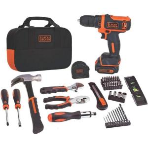 imageBLACKDECKER 12V MAX Drill ampamp Home Tool Kit 60Piece BDCDD12PK60pc Tool Kit