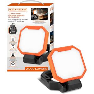 imageBLACKDECKER 2000LM Portable LED Utility Light 3 Brightness Levels Emergency Flash Magnetic Design with Folding Stand USB Rechargeable Power Bank IP65 WeatherResistant for Camping Work DIY