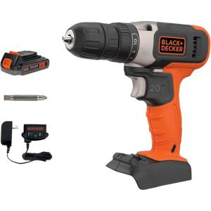 imageBLACKDECKER 20V MAX Cordless Drill Kit with Battery Charger Includes Double Sided Drill Bit BCD702C1