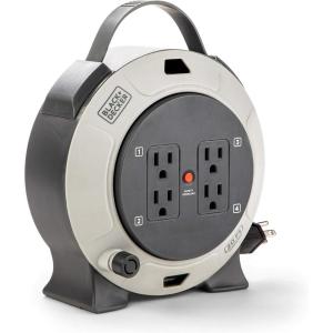 imageBLACKDECKER 25 Ft Retractable Extension Cord Reel with 4 Outlets 2 USB Ports MultiPlug Extension OnOff Switch ampamp HeavyDuty 16AWG SJT Cable20 ft