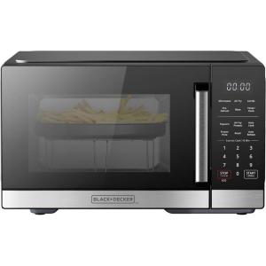 imageBLACKDECKER EM031MB11 Digital Microwave Oven with Turntable PushButton Door Child Safety Lock 1000W 11cuft Black ampamp Stainless Steel 11 Cuft09 CuFtAir Fry
