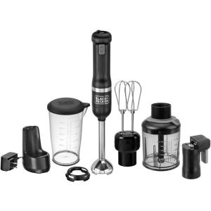 imageBLACKDECKER Kitchen Wand Cordless Immersion Blender 4 in 1 Multi Tool Set Hand Blender with Charging Dock Grey BCKM1014K01Black