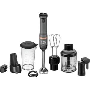 imageBLACKDECKER Kitchen Wand Cordless Immersion Blender 4 in 1 Multi Tool Set Hand Blender with Charging Dock Grey BCKM1014K01Grey