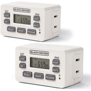 imageBLACKDECKER Light Timers Programmable Indoor 2 Pack with Polarized Outlet  Compact Digital Timer Outlet with Daylight Savings Mode 7Day Weekly Settings  Plug Timer for Appliances Lamps