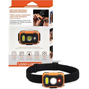imageBLACKDECKER Rechargeable Headlamp with Wave Sensor 2Pack Ultra Bright 1000 Lumens LED Head Light 90 Tilt 7 Lighting Modes IP65 Waterproof Fits Over Helmet 14 Hour Head Lamp for CampingOne Pack