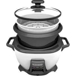 imageBLACKDECKER Rice Cooker 28 Cups Cooked 14 Cups Uncooked with Steaming Basket Removable NonStick Bowl White14cup with saute function
