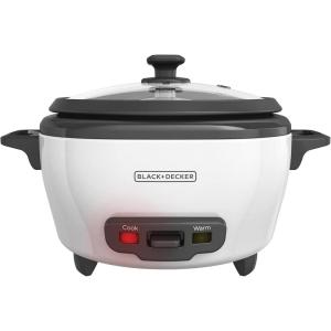 imageBLACKDECKER Rice Cooker 28 Cups Cooked 14 Cups Uncooked with Steaming Basket Removable NonStick Bowl White6cup