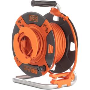 imageBlack  Decker 50 Ft Reverse Retractable Extension Cord Reel 14AWG SJTW Power Cable For Electric Tools  Outdoor Power Cord Reel WHeavyDuty Rewind Handle  Premium Cord Retractor for Garden