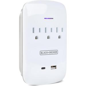 imageBlackDecker Surge Protector Wall Mount  3 Grounded Outlets 2 USB Ports USBA ampamp USBC Indicator Light Auto Shutdown 3Prong Plug