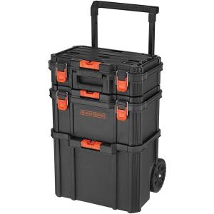 imagebeyond by BLACKDECKER BLACKDECKER BDST60500APB Stackable Storage System  3 Piece Set Small Deep Toolbox and Rolling ToteStorage System