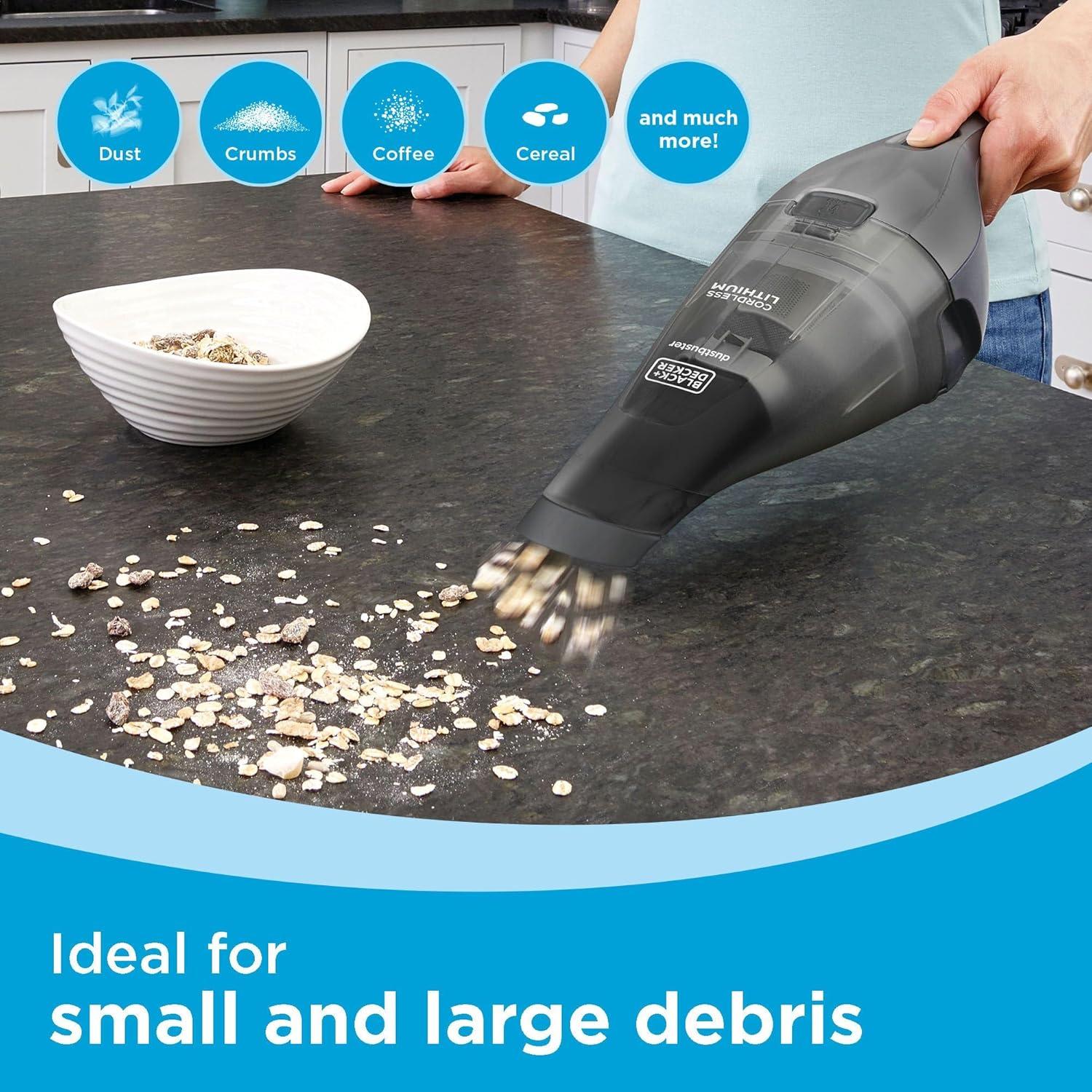 imageBLACKDECKER dustbuster Handheld Vacuum 8V Cordless Hand Vacuum for Quick Cleanup with Crevice Tool and Washable Filter HNVC220BCZ01Gray 8V