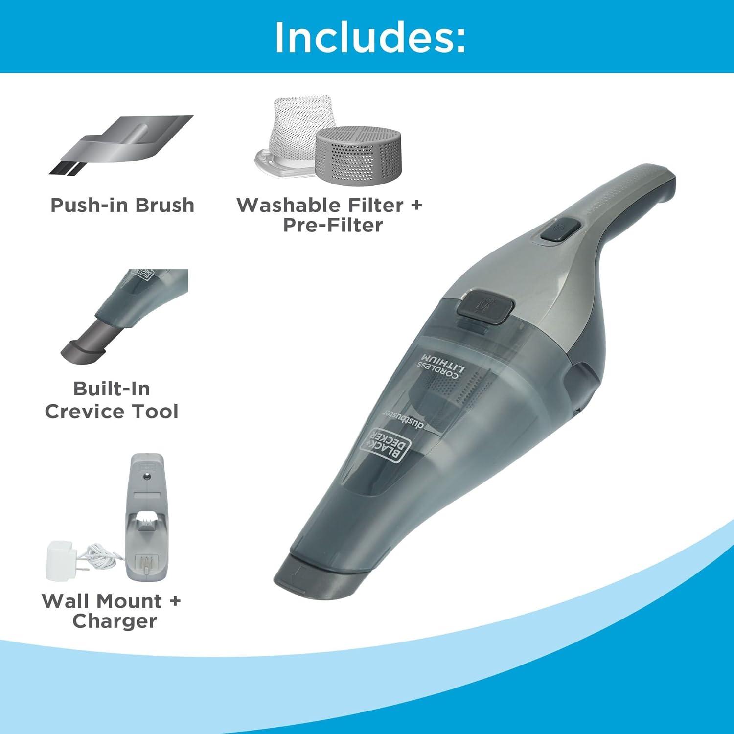 imageBLACKDECKER dustbuster Handheld Vacuum 8V Cordless Hand Vacuum for Quick Cleanup with Crevice Tool and Washable Filter HNVC220BCZ01Gray 8V