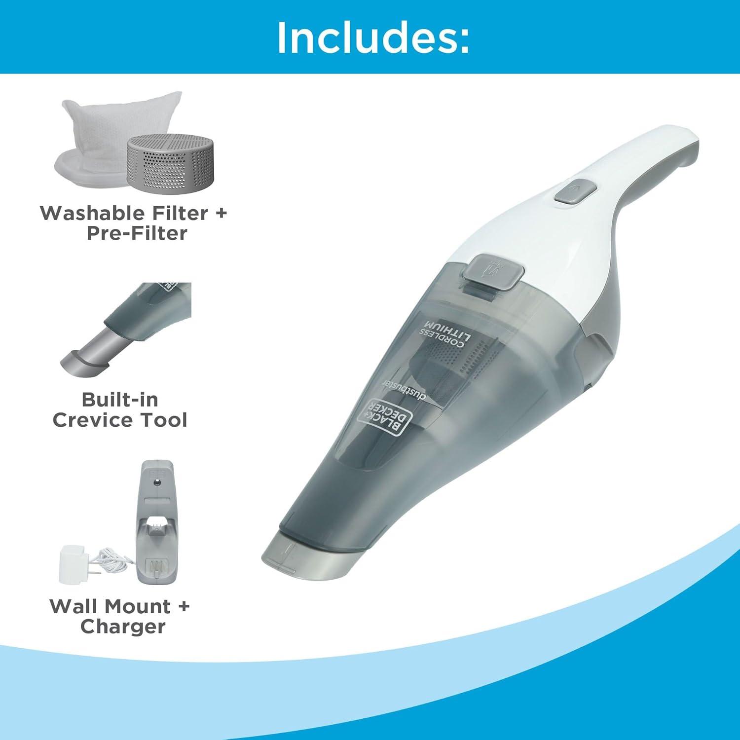 imageBLACKDECKER dustbuster Handheld Vacuum 8V Cordless Hand Vacuum for Quick Cleanup with Crevice Tool and Washable Filter HNVC220BCZ01White 8V