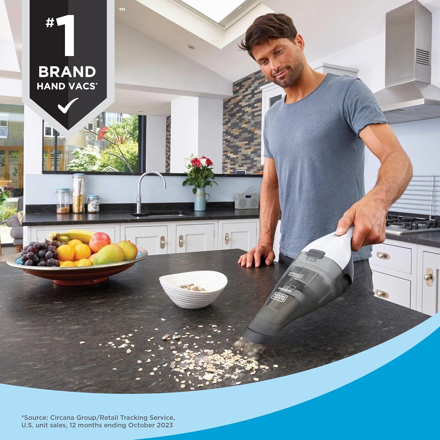 imageBLACKDECKER dustbuster Handheld Vacuum 8V Cordless Hand Vacuum for Quick Cleanup with Crevice Tool and Washable Filter HNVC220BCZ01White 8V