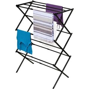 imageBLACKDECKER 3 Tier Expandable Collapsing Foldable Laundry Rack for Air Drying Clothing Space Saving Heavy Duty Lightweight Metal Drying RackSilverBlack
