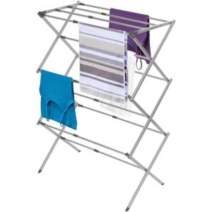 imageBLACKDECKER 3 Tier Expandable Collapsing Foldable Laundry Rack for Air Drying Clothing Space Saving Heavy Duty Lightweight Metal Drying RackSilverGray