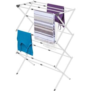 imageBLACKDECKER 3 Tier Expandable Collapsing Foldable Laundry Rack for Air Drying Clothing Space Saving Heavy Duty Lightweight Metal Drying RackSilverWhite