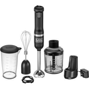 imageBLACKDECKER Kitchen Wand Cordless Immersion Blender 3 in 1 Multi Tool Set Hand Blender with Charging Dock Whisk and Chopper Red BCKM1013K06Black