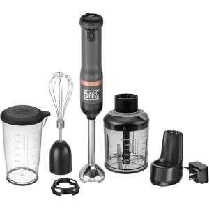 imageBLACKDECKER Kitchen Wand Cordless Immersion Blender 3 in 1 Multi Tool Set Hand Blender with Charging Dock Whisk and Chopper Red BCKM1013K06Grey