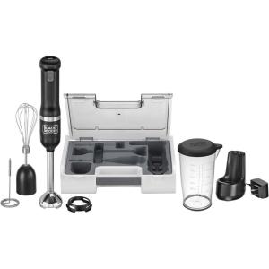 imageBLACKDECKER Kitchen Wand Cordless Immersion Blender 3 in 1 Multi Tool Set Hand Blender with Charging Dock Whisk and Milk Frother Red BCKM1013KS06Black
