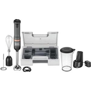 imageBLACKDECKER Kitchen Wand Cordless Immersion Blender 3 in 1 Multi Tool Set Hand Blender with Charging Dock Whisk and Milk Frother Red BCKM1013KS06Grey