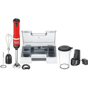 imageBLACKDECKER Kitchen Wand Cordless Immersion Blender 3 in 1 Multi Tool Set Hand Blender with Charging Dock Whisk and Milk Frother Red BCKM1013KS06Red