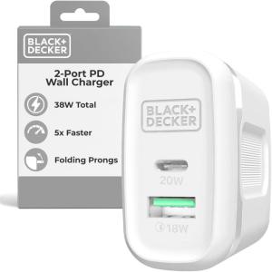imageBLACKDECKER QuickCharge PD Wall Charger 2Port 38W  USB ampamp Type C Wall Plug  Compact Power Block USB C  Fast Charger Adapter Power Delivery ampamp Qualcomm QC 30  Perfect for Home Office TravelWhite