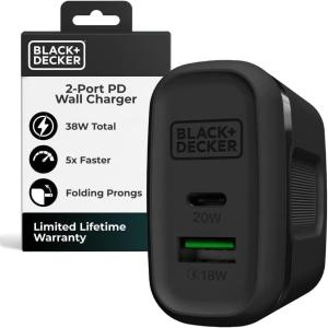 imageBLACKDECKER QuickCharge PD Wall Charger 2Port 38W  USB ampamp Type C Wall Plug  Compact Power Block USB C  Fast Charger Adapter Power Delivery ampamp Qualcomm QC 30  Perfect for Home Office TravelBlack