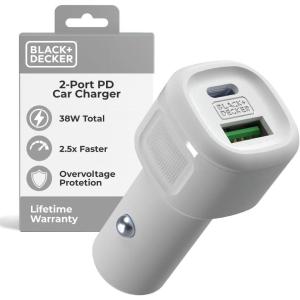 imageBLACKDECKER USB C Car Charger Compact 38W 2Port LED Indicator Type C Charger with Power DeliveryQuick Charge Compatible with iPhone 16 15 14 13 12 Series Pixel 3 2 XL iPad Pro MoreWhite