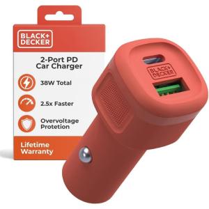 imageBLACKDECKER USB C Car Charger Compact 38W 2Port LED Indicator Type C Charger with Power DeliveryQuick Charge Compatible with iPhone 16 15 14 13 12 Series Pixel 3 2 XL iPad Pro MoreCoral Rose