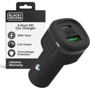 imageBLACKDECKER USB C Car Charger Compact 38W 2Port LED Indicator Type C Charger with Power DeliveryQuick Charge Compatible with iPhone 16 15 14 13 12 Series Pixel 3 2 XL iPad Pro MoreBlack