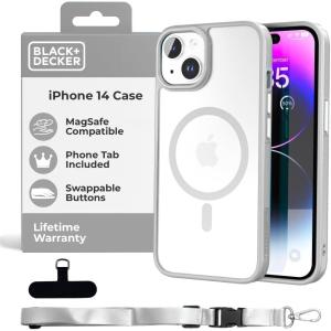 imageBLACKDECKER for iPhone 14 Cases Compatible with MagSafe Shockproof MilitaryGrade Protection Magnetic Phone Case for iPhone 14 Blue Changeable Buttons LanyardWhite