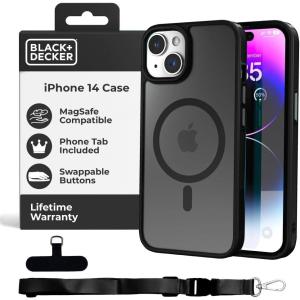 imageBLACKDECKER for iPhone 14 Cases Compatible with MagSafe Shockproof MilitaryGrade Protection Magnetic Phone Case for iPhone 14 Blue Changeable Buttons LanyardBlack