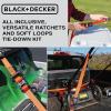 imageBLACKDECKER BDX1007 BlackOrange 1quot x 10 Ratchet Tie Down Straps with Ergonomic Handles 2500 lb Break Strength for Securing Cargo 4 Pack8Piece Kit
