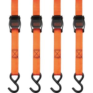 imageBLACKDECKER BDX1004 BlackOrange 1quot x 10 CamBuckle Tie Down Straps  300 lb Safe Working Load  900 lb Break Strength 4 Pack1 x 10