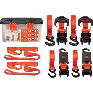 imageBLACKDECKER BDX1007 BlackOrange 1quot x 10 Ratchet Tie Down Straps with Ergonomic Handles 2500 lb Break Strength for Securing Cargo 4 Pack8Piece Kit