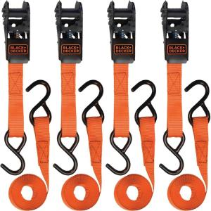 imageBLACKDECKER BDX1007 BlackOrange 1quot x 10 Ratchet Tie Down Straps with Ergonomic Handles 2500 lb Break Strength for Securing Cargo 4 PackRatchet Tie Down Straps