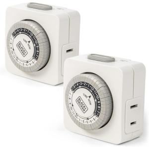 imageBLACKDECKER Light Timers Indoor Programmable 2 Pack with Polarized Outlet  Analog Timer Outlet with 30 Minute Intervals for Lights Lamps Appliances  Electric Timer with Override Switch