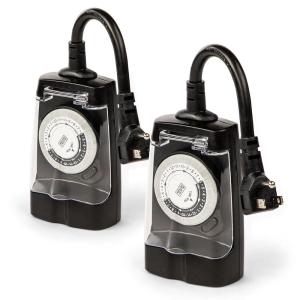imageBlackDecker Outdoor Timer 2 Pack with 2 Grounded Outlets  Waterproof Outlet Timer with 30Minute Intervals for Lights Holiday Decorations  Analog Light Timers with Outlet OnTimer On Switch