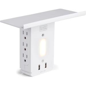 imageBlackDecker Surge Protector Outlet Shelf with Night Light 6 Grounded Outlets 2 USB 100 Lumen