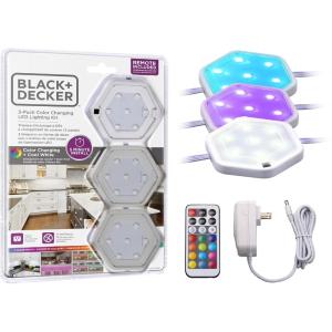 imageBLACKDECKER PureOptics LED Color Changing LED Puck Light Kit with Remote ToolFree Install Dimmable 3Pack RGBW Red Green Blue Cool White LEDUCPUCK3RGB3Pack
