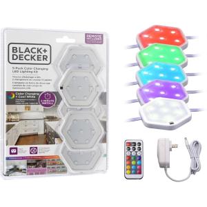 imageBLACKDECKER PureOptics LED Color Changing LED Puck Light Kit with Remote ToolFree Install Dimmable 3Pack RGBW Red Green Blue Cool White LEDUCPUCK3RGB5Pack