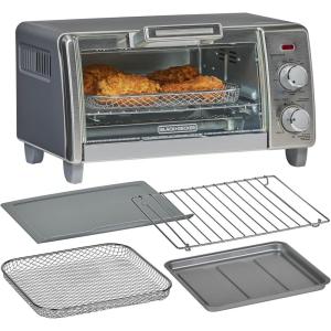 imageBLACKDECKER Crisp N Bake Air Fry Countertop Convection Toaster Oven Medium Capacity 4Slice 5in1 Fits 9 Pizza 30Min Timer Bake Broil Air Fry Toast Keep Warm Stainless SteelMedium Capacity